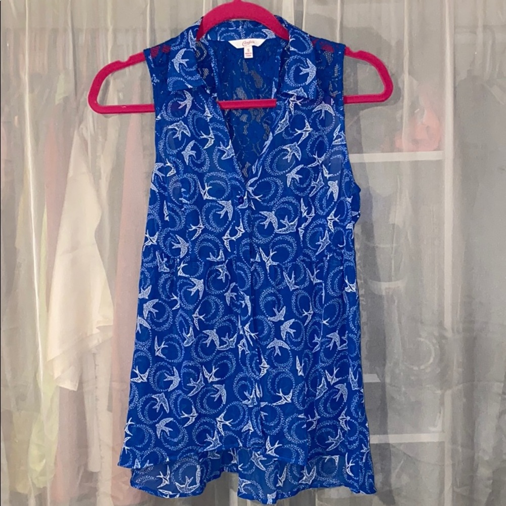 Candie’s | Bird Patterned Sheer Collared Tank Top
